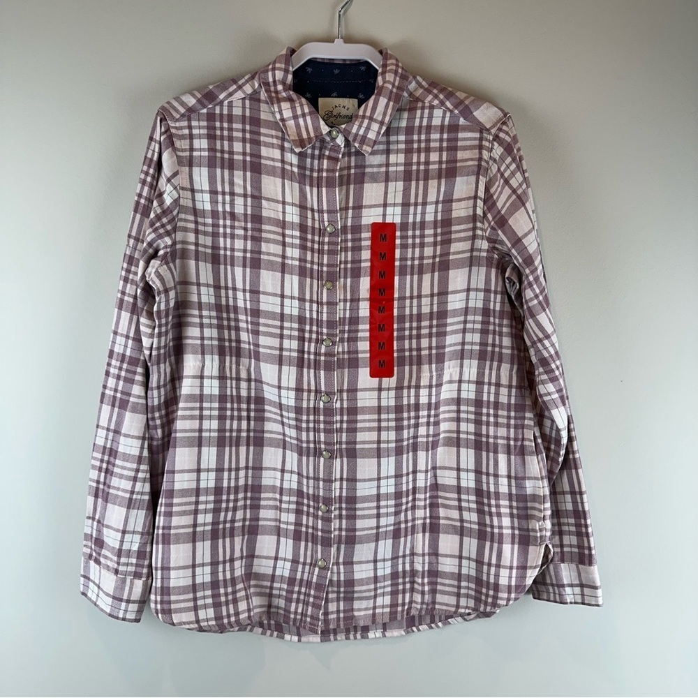 NEW Jach’s Girlfriend Pink White Plaid Cozy Flannel Long Sleeve Shirt Medium